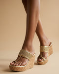Gold Braided Toe Ring Wedge Sandal