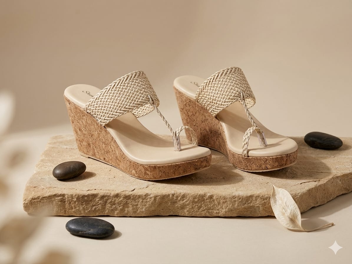 Beige Braided Toe Ring Wedge Sandal