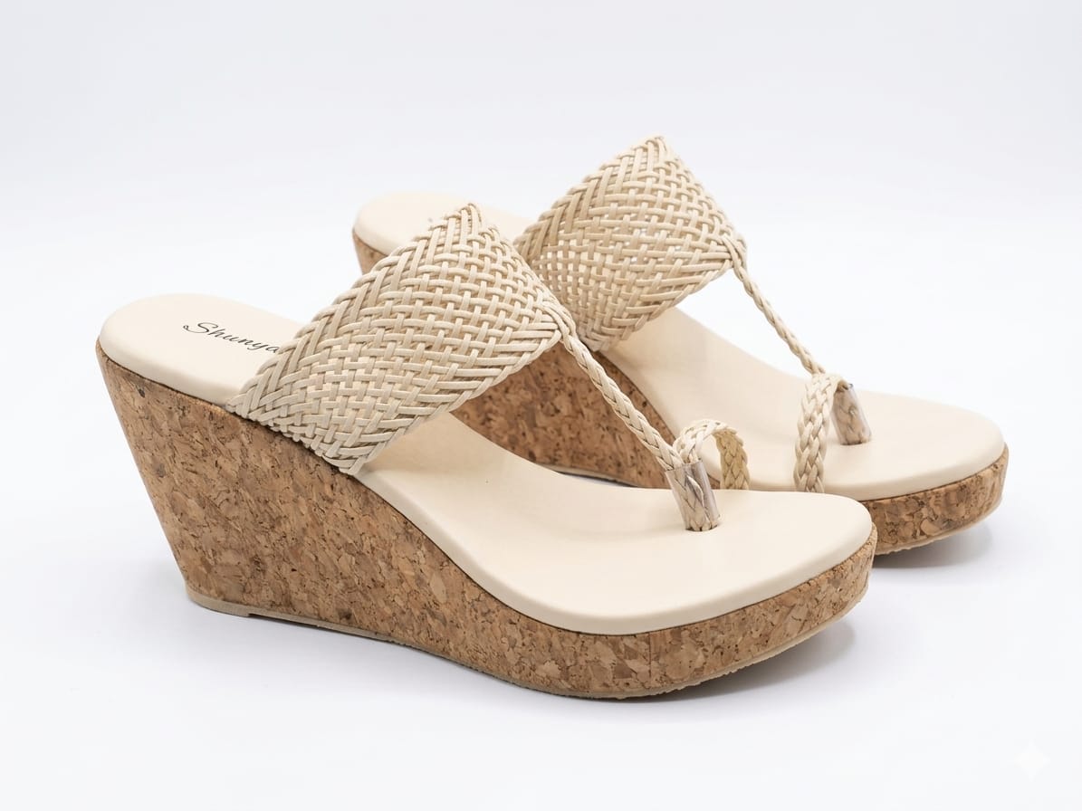 Beige Braided Toe Ring Wedge Sandal
