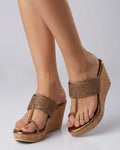 Copper Braided Toe Ring Wedge Sandal