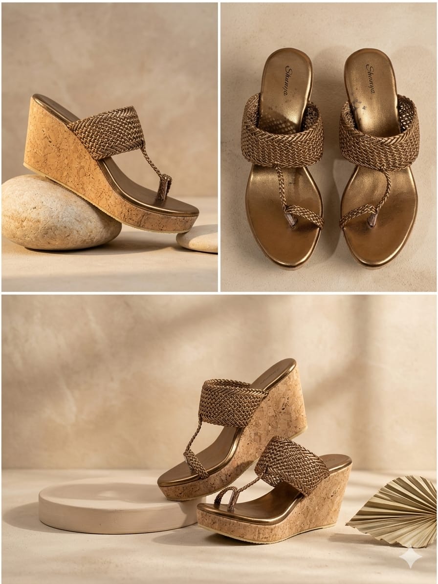 Copper Braided Toe Ring Wedge Sandal