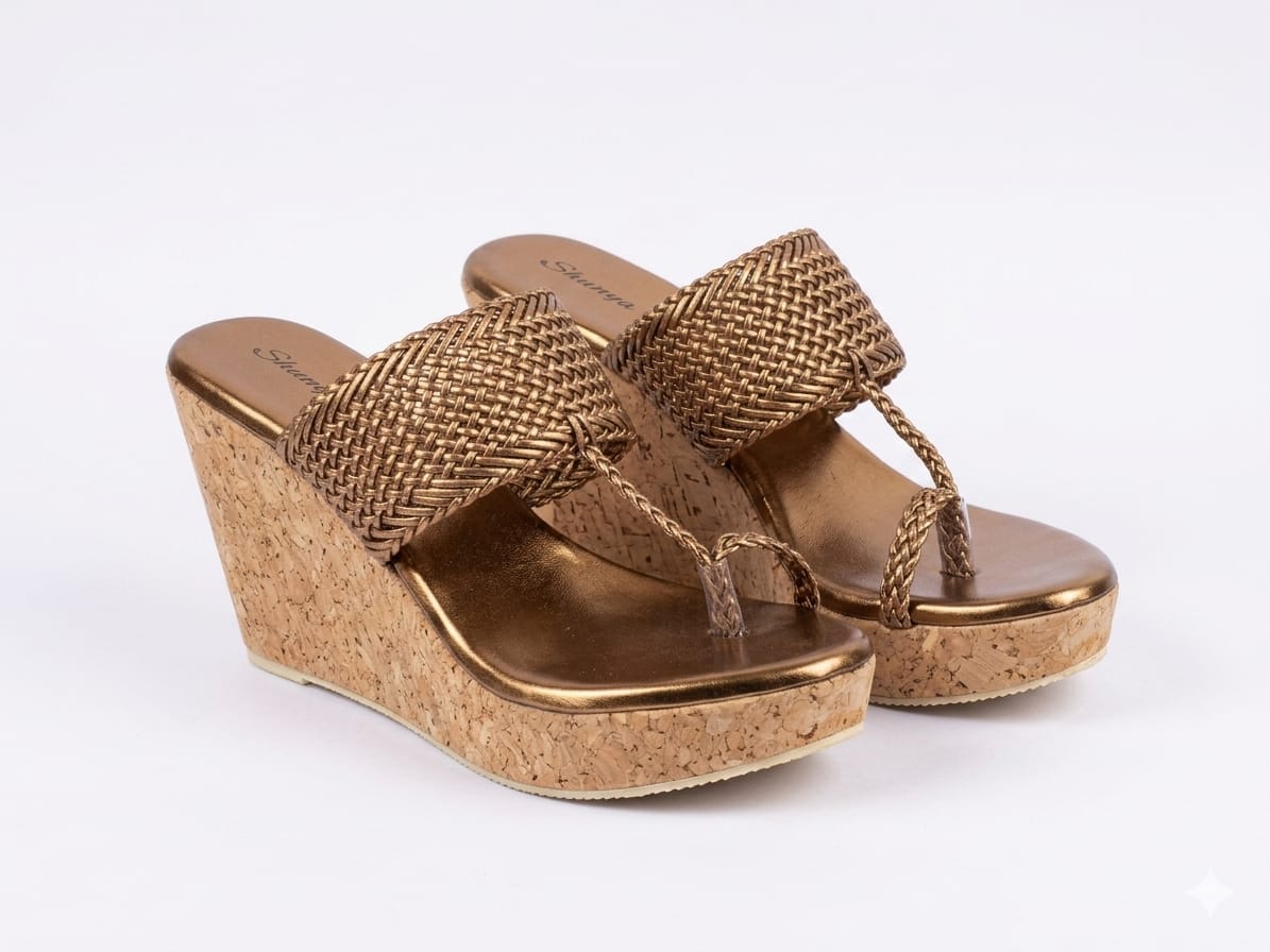 Copper Braided Toe Ring Wedge Sandal