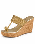Gold Braided Toe Ring Wedge Sandal