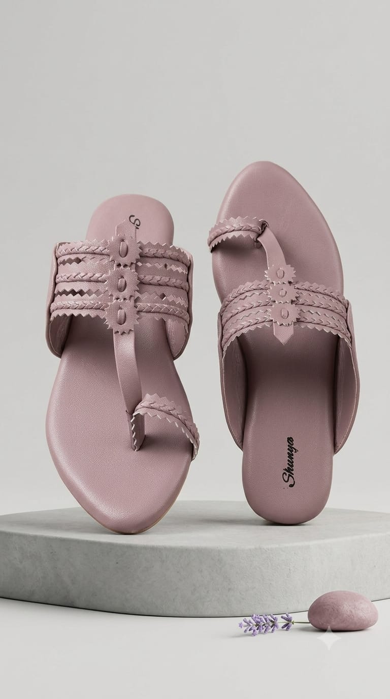 Shanya Women's Lavender/Pink Toe Ring Kolhapuri Block Heel Sandals for Women & Girls | Traditional Ethnic Slip-On Low Heels Footwear