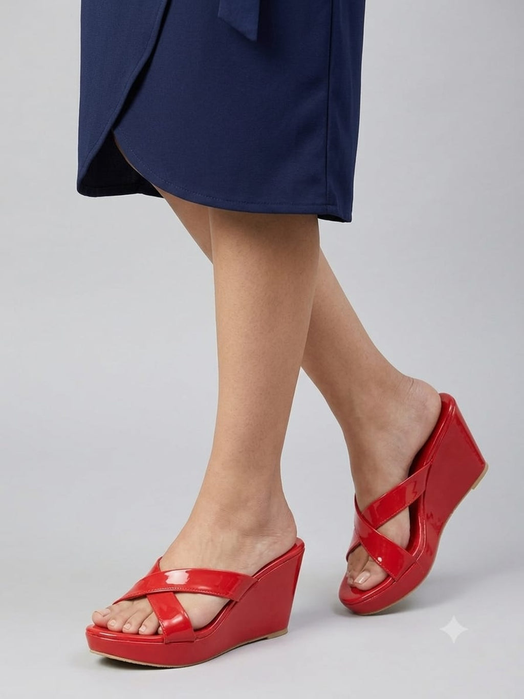 Red Criss-Cross Slip-On Wedges