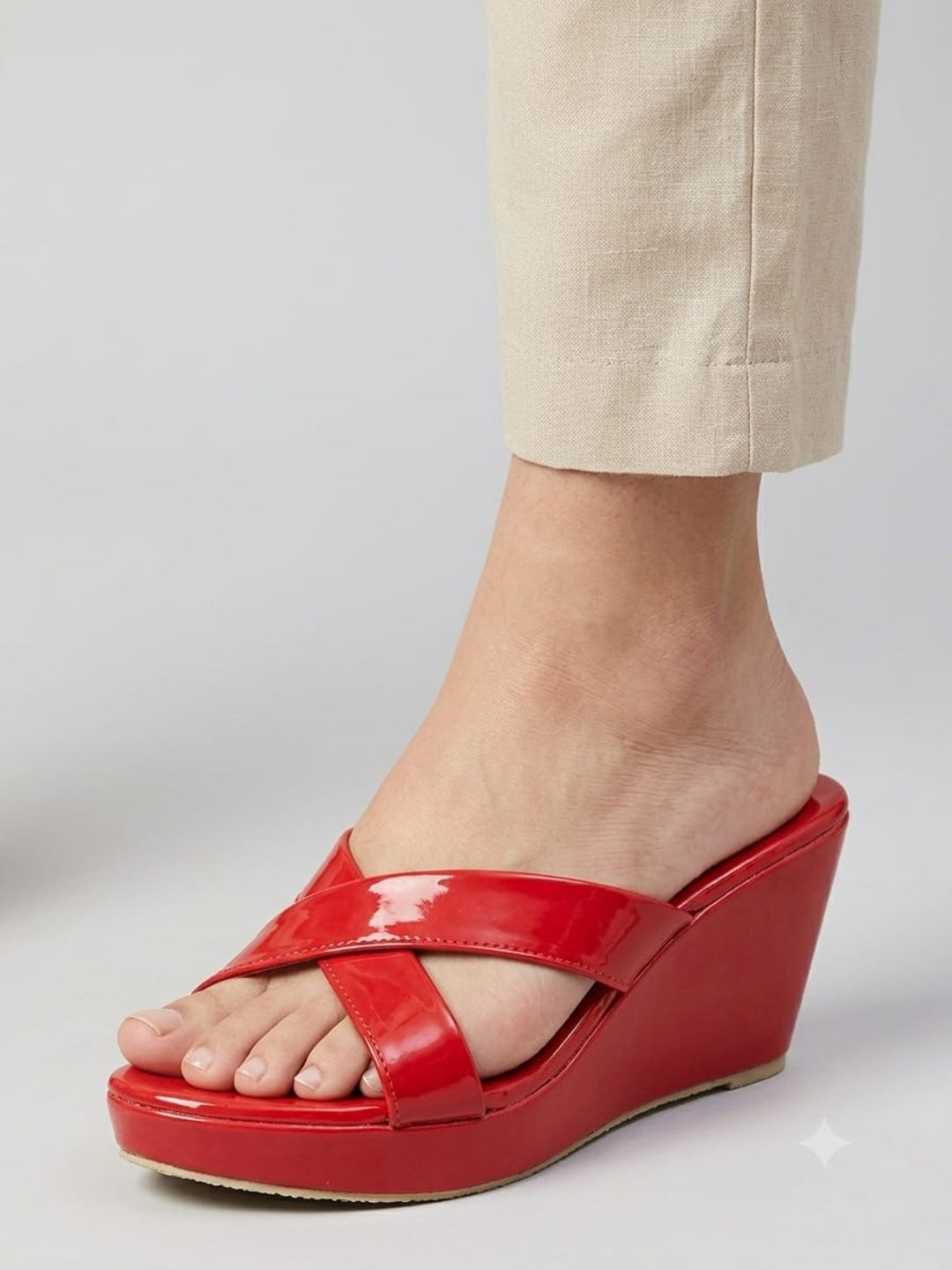 Red Criss Cross Wedge Sandal
