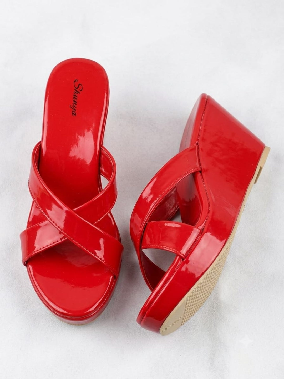 Red Criss Cross Wedge Sandal