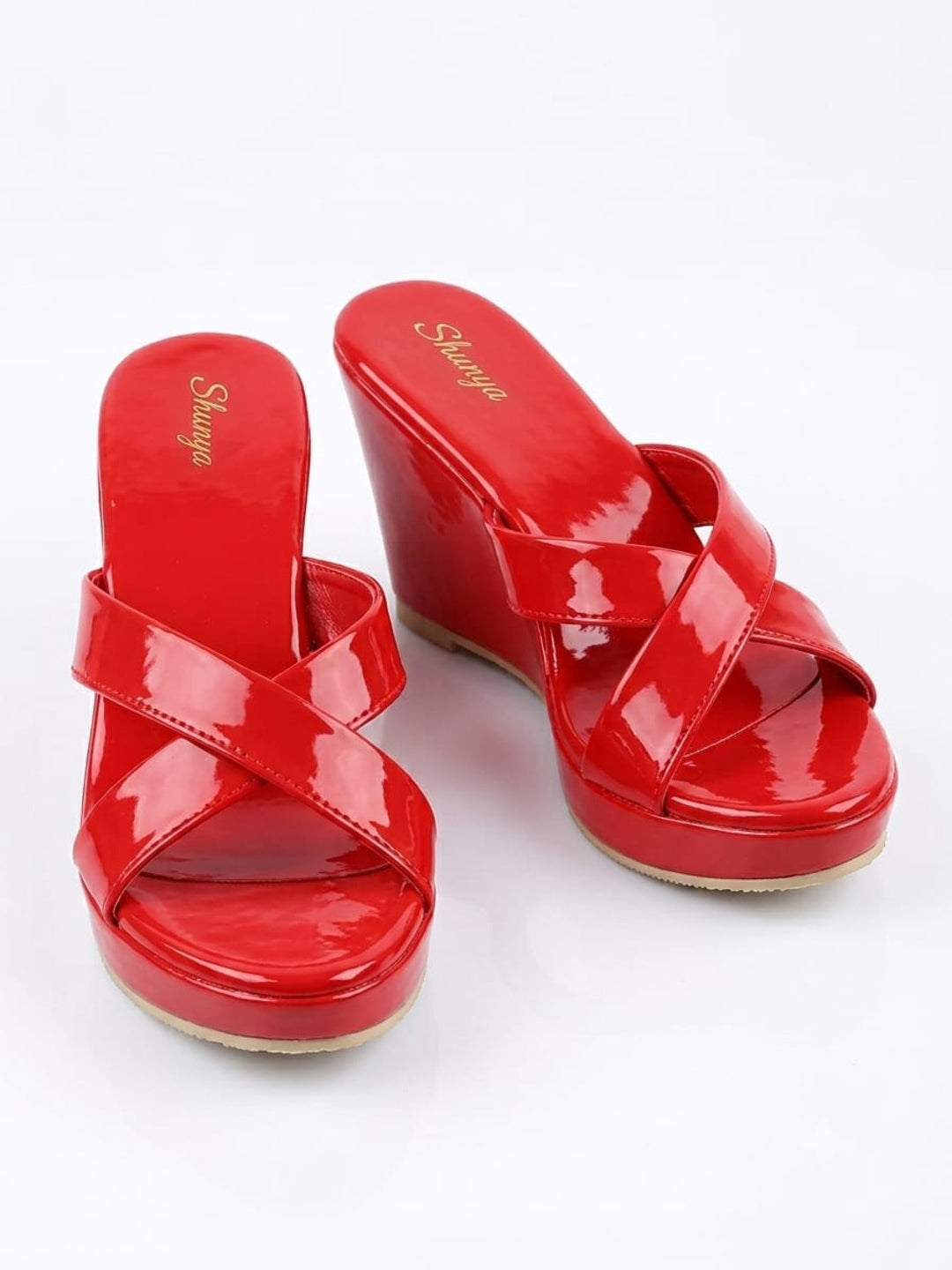 Red Criss-Cross Slip-On Wedges