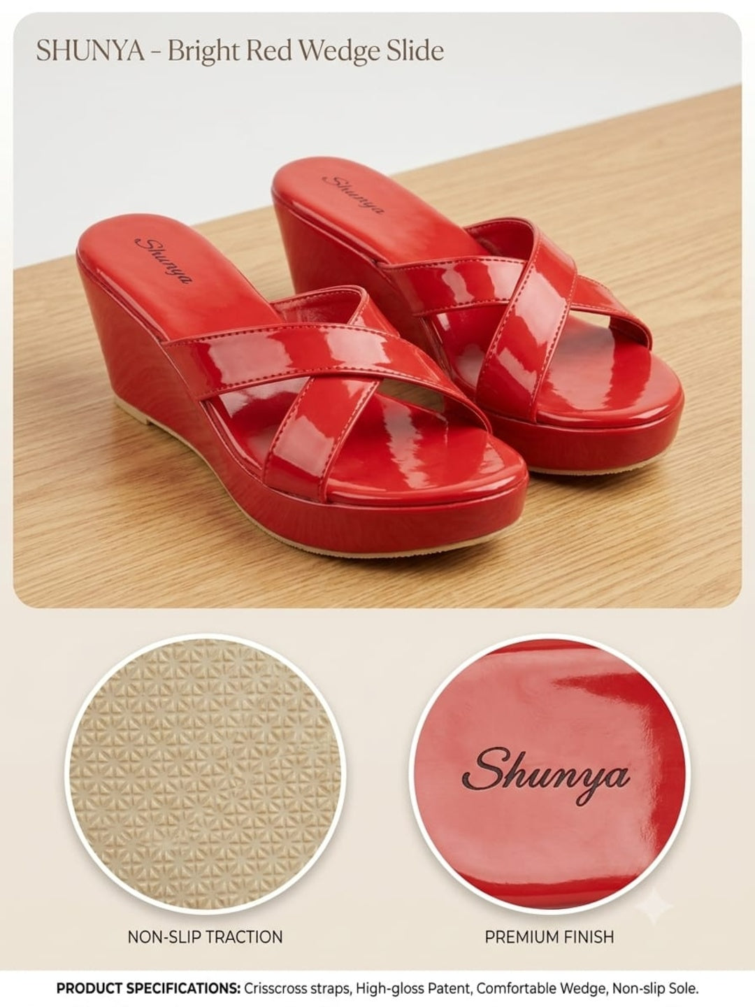 Red Criss-Cross Slip-On Wedges