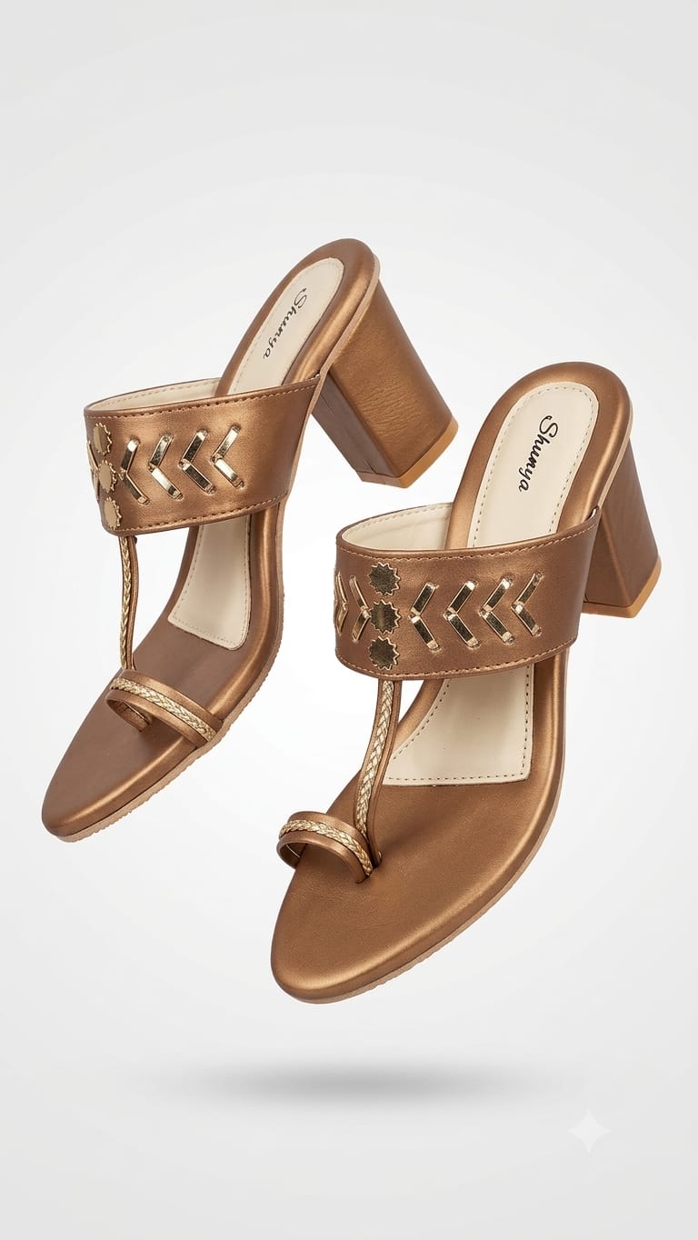 Copper Ethnic Kolhapuri Triangle Heels Sandal