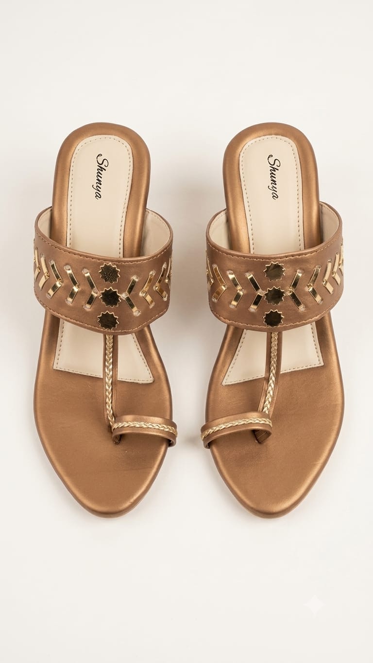 Copper Ethnic Kolhapuri Triangle Heels Sandal