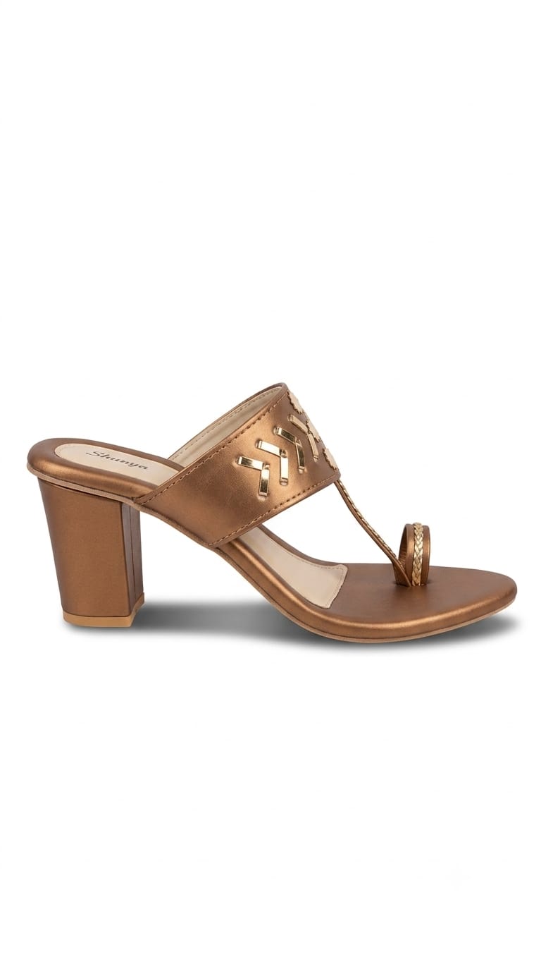 Copper Ethnic Kolhapuri Triangle Heels Sandal