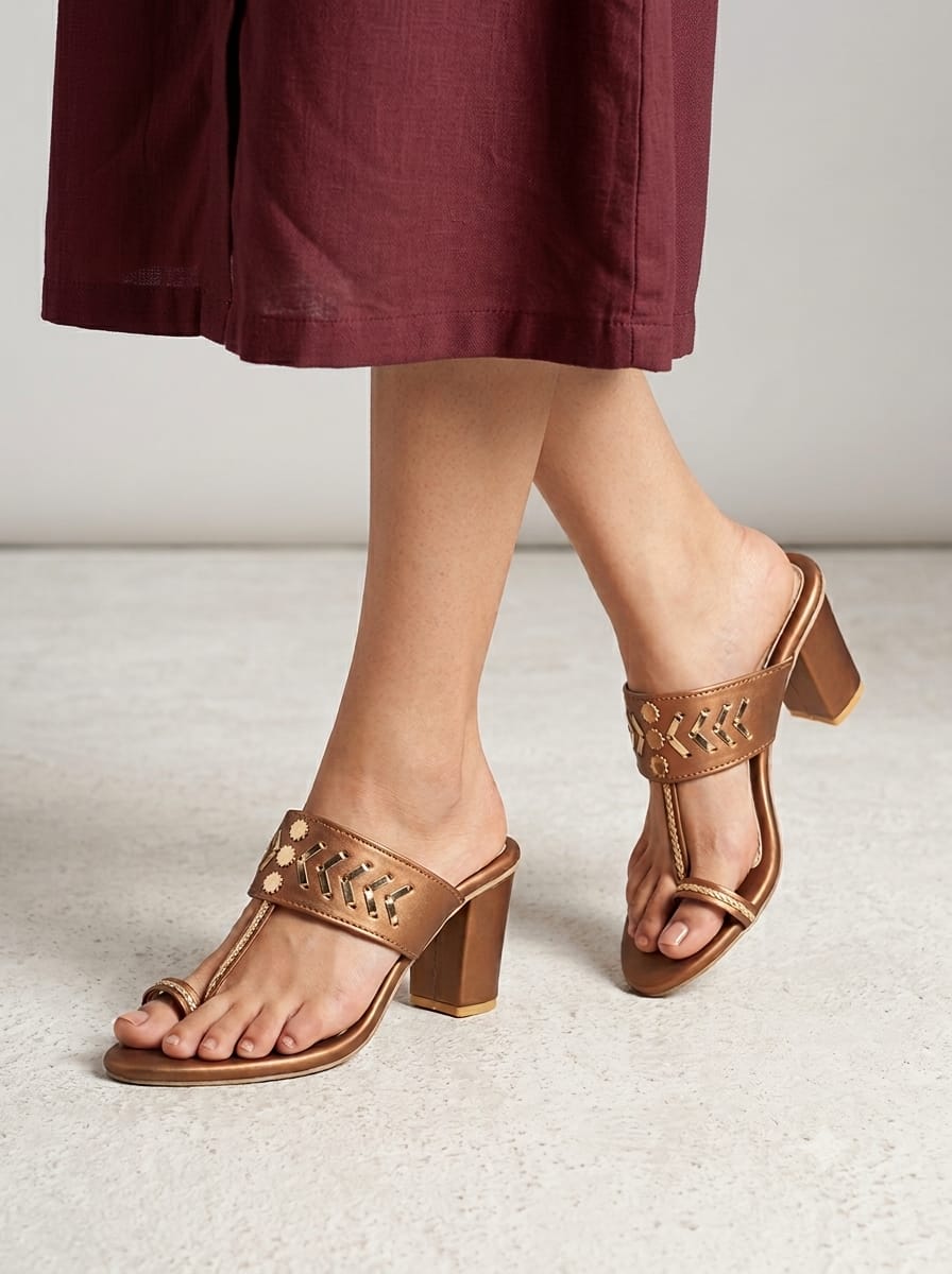 Copper Kolhapuri Triangle Heels