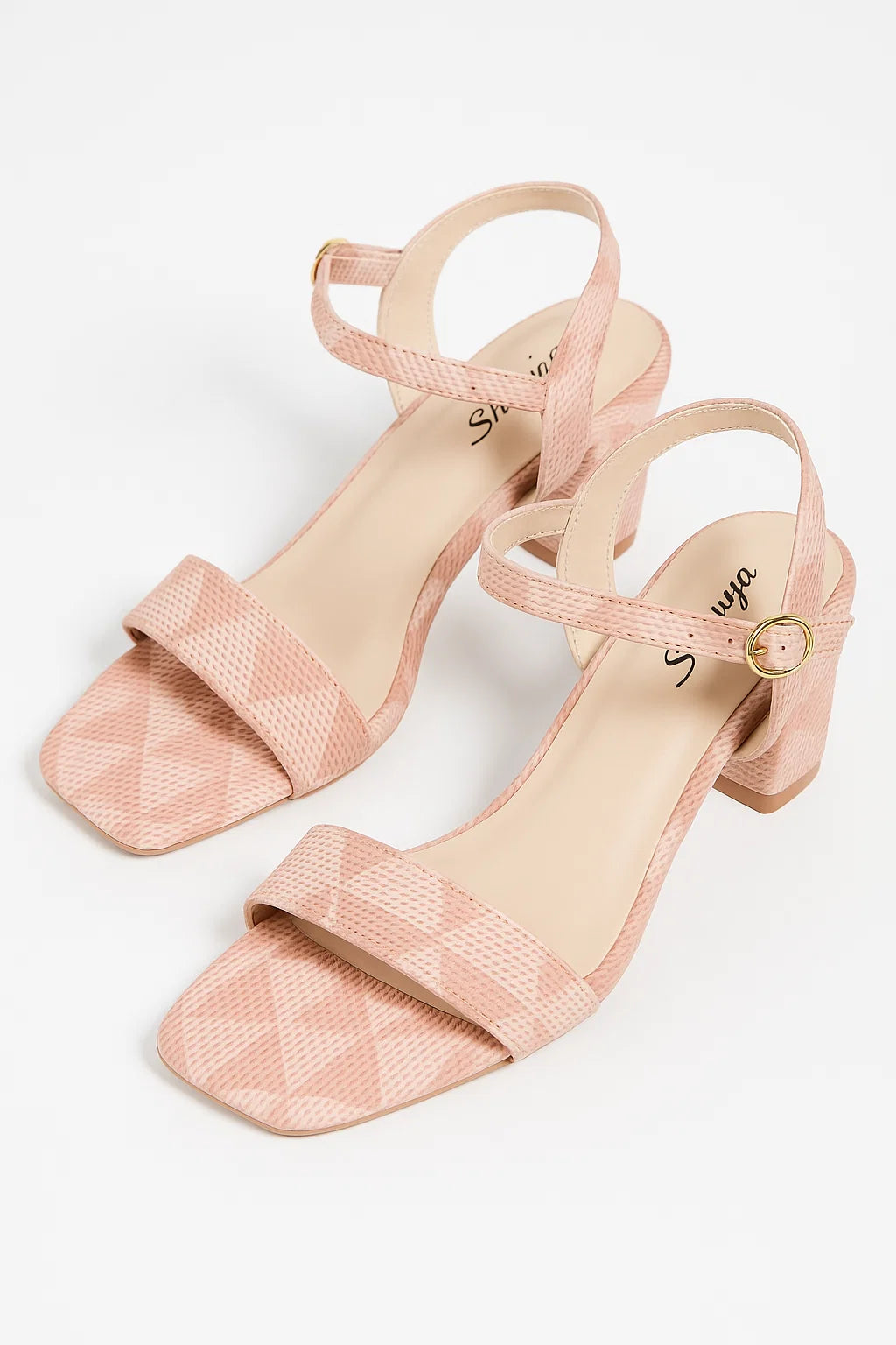 Soft Pink Textured Block-Heel Sandals by Shunya