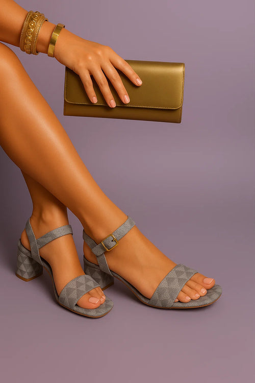Elegant Grey Textured Block-Heel Sandals by Shunya