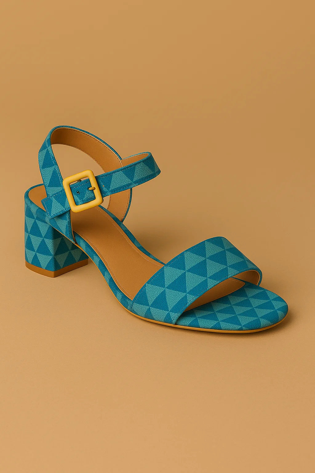 Vibrant Blue Geometric Block-Heel Sandals