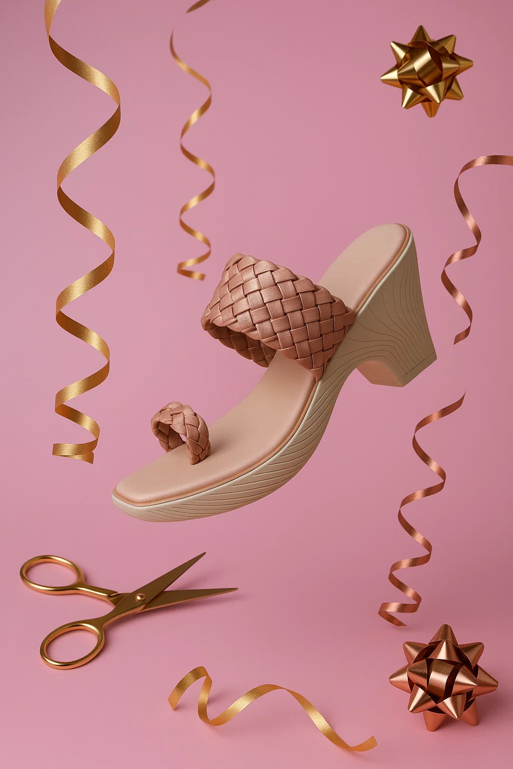 Shunya Women Comfortable R.Gold Ethnic toe ring Basket weave Open Round toe Wedge slip-on Sandal For Casual and Ethnic Wear.